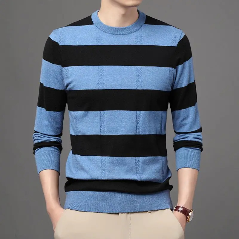 Stylish Printed V-Neck Button Knitted Striped Sweater Men Clothing Autumn Oversized Casual Pullovers Loose Korean Tops 240821