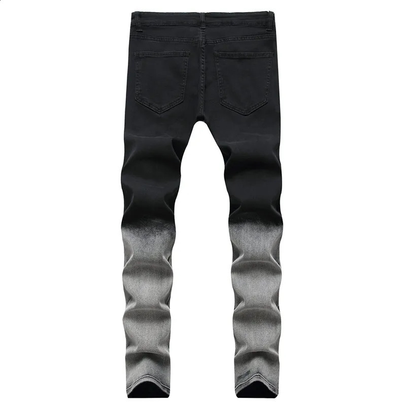 Stylish Men Slim Holes Gradient Pencil Jeans Pants Male Ripped Distressed Casual Cotton Stretch Denim Trousers 240821