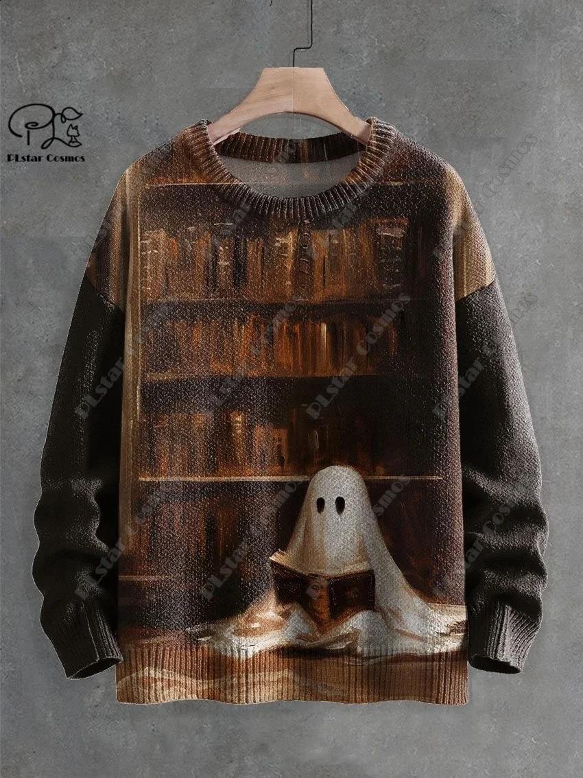 3D Printing Halloween Custom Series Horror Ghost Skull Witch Black Cat Pattern Ugly Sweater Street Casual Winter Sweater W-9 240829