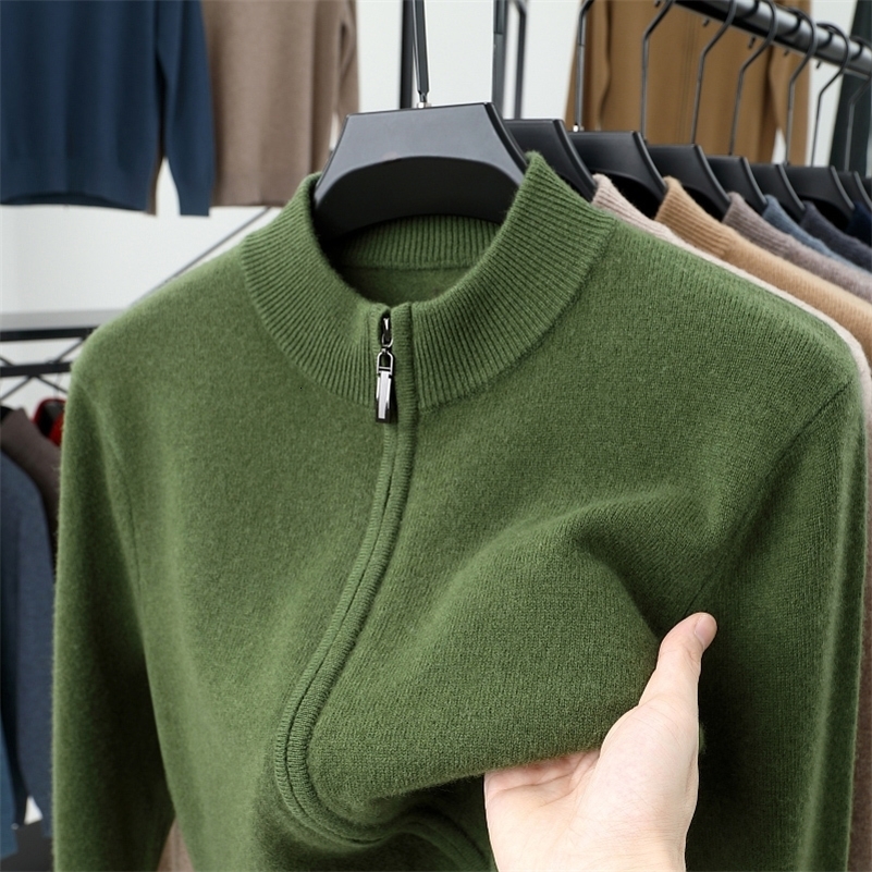 Men Autumn Winter Thicken 500g Pure Wool Zipper Knitted Cardigan Sweater Jacket Business Casual Knitwear Coat Outerwear 240821