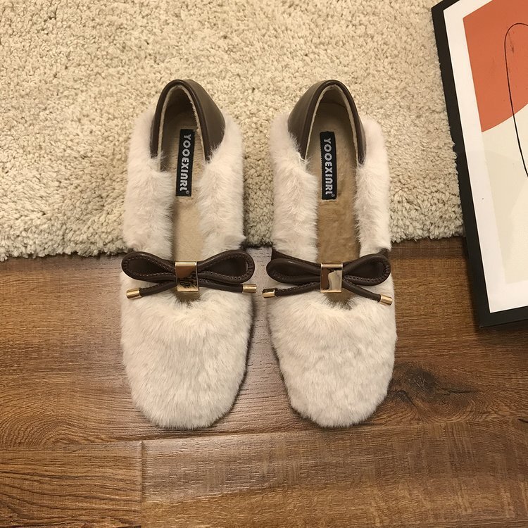 Ddmysports Fairy Wind Lazy Foot Mid Heel Grandma Thick With Fuzzy Fur Shoes Women S Winter Outdoor Wear OUTDOOR