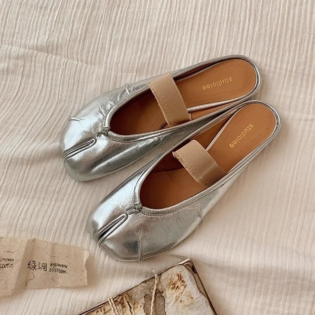 Ddmysports Grape Mom S Same Berlin Dream Shallow Mouth Slim Soft Split Toe Women Single Shoes Genuine Leather Flat Bottom Slippers OUTDOOR