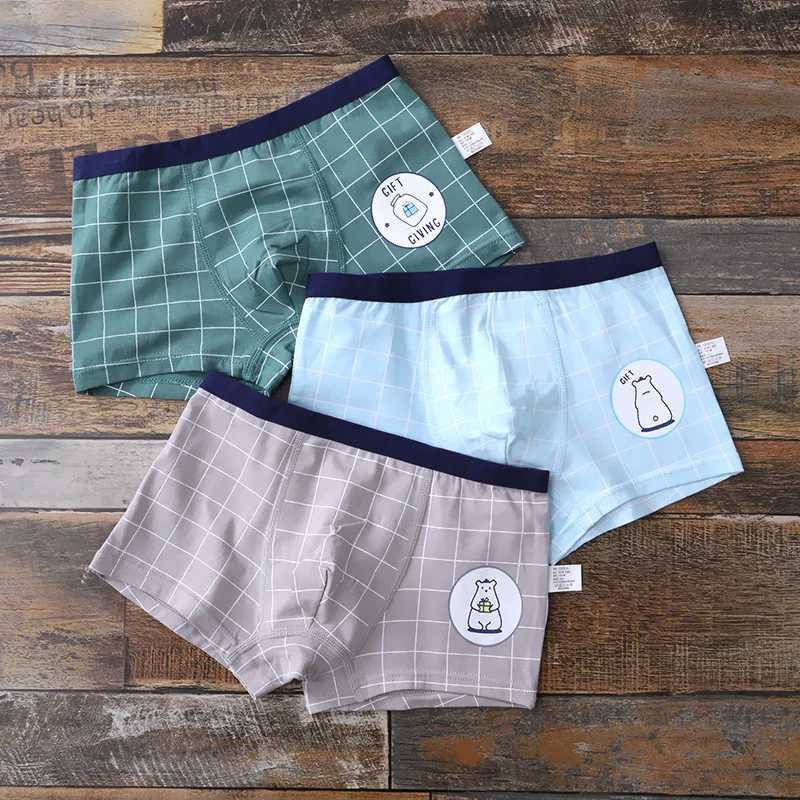 3 Pcs/pack Teen Underwear Cotton Plaid Short Panties for Kids Boys Cotton Children Cartoon Lion Boxer Shorts Young Boy Underpant Y240821