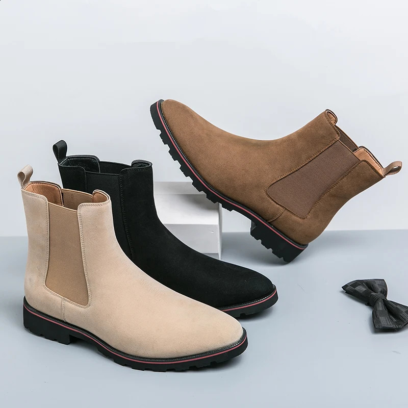 Spring Classic Chelsea mens boots beige British style outdoor walking shoes high-quality ankle boots straight bucket desert boots 240821
