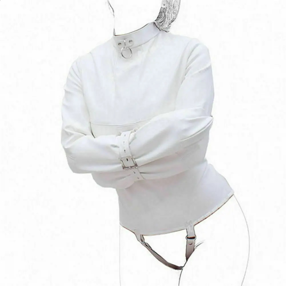 White Asylum Jacket Costume S/M L/XL Restraint Armbinder 240820