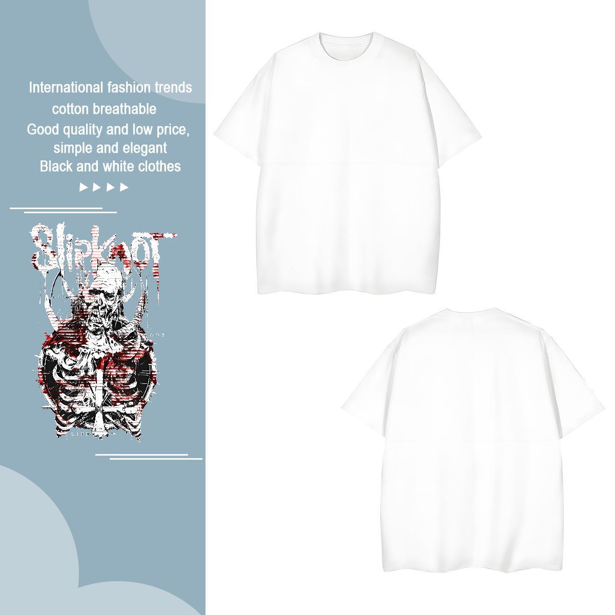 Designer Fashion skull Men Clothes T-Shirt 230g 100% Cotton Men T Shirts Black White Street Crew Neck Loose Fit Clothings