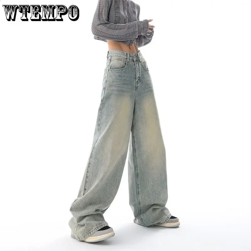 Full Length Baggy Jeans Women High Waisted Wide Leg Denim Pants Light Blue Loose Trousers Korean Casual Streetwear Y2K 240821