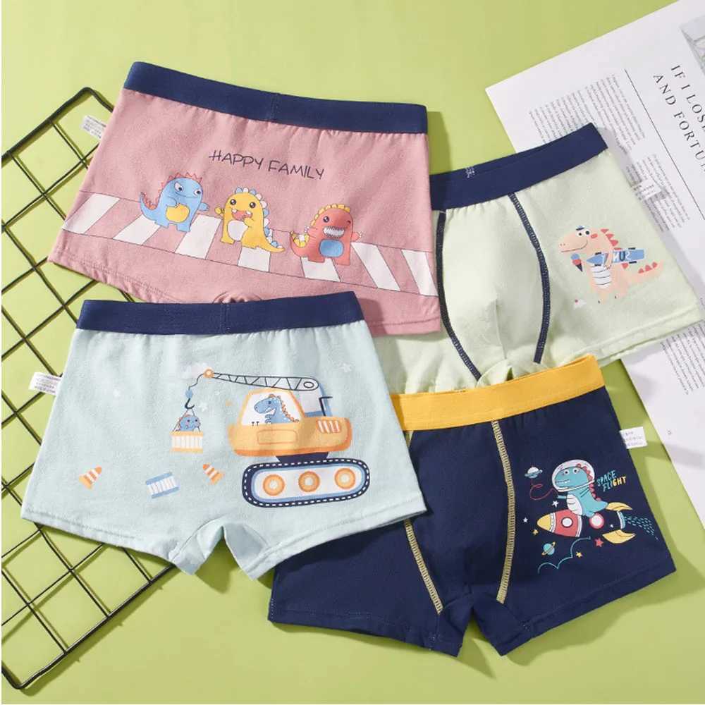 Childrens Underwear For Kids Cartoon Shorts Cotton Underpants Boys Panties Car Penguin Pattern 4Pcs Lot Y240821