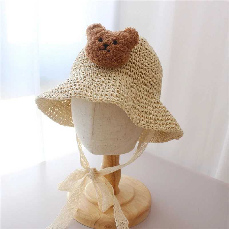 New Fashion Summer Baby Straw Sun Hat Adjustale Lace Strap Beach Cap Toddler Boys Girls UV Protection Panama Cartoon Kids Bonnet M240821