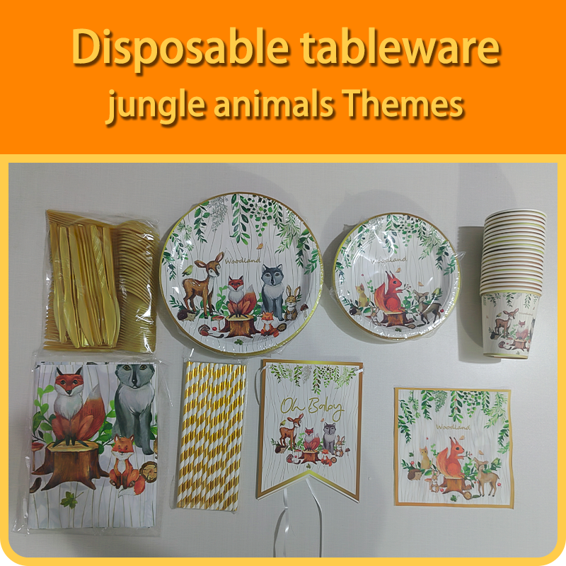 Jungle animal themed birthday decoration tableware set suitable for animal themed party birthday supplies