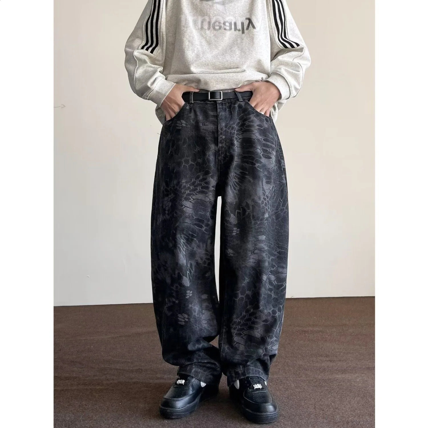 print Jeans Men Denim Pants Male Oversize Wide Leg Trousers Streetwear Hip Hop Vintage Clothes Loose Casua 240821