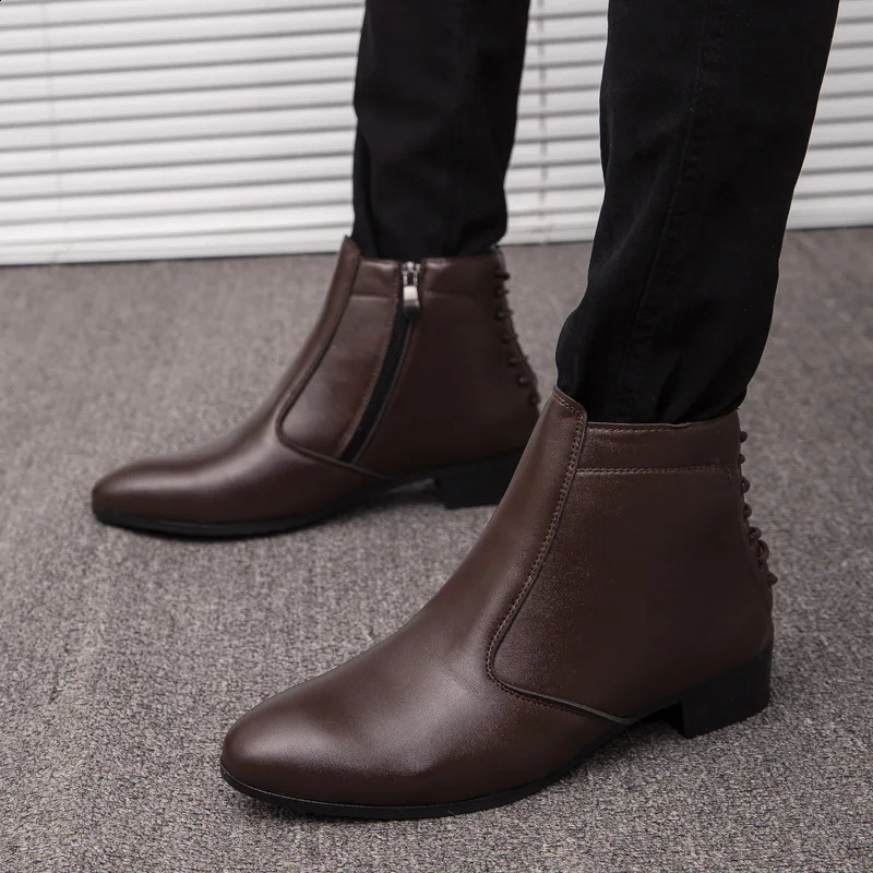 Classic Mens Corner Boots Brown Low Heel Mens Dress Boots Mens Premium Shoes Mens Ankle Boots Large Size 47 240821