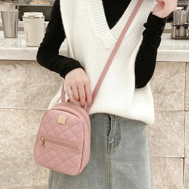 Mini Quilted Zipper Backpack Womens Fashion Faux Leather For Work School 787669315 Inch 240821