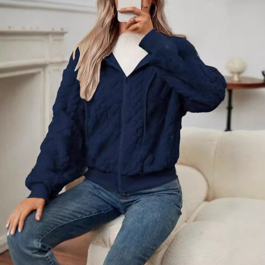 Women's clothing 2024 autumn and winter new cardigan zipper hooded short sweatshirt jacket