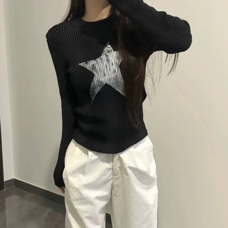 Pullover Japanese Autumn Grunge Streetwear Star Girl Y2k Aesthetic Jumpers Vintage Harajuku Cut Loose Knitted Sweater 240821