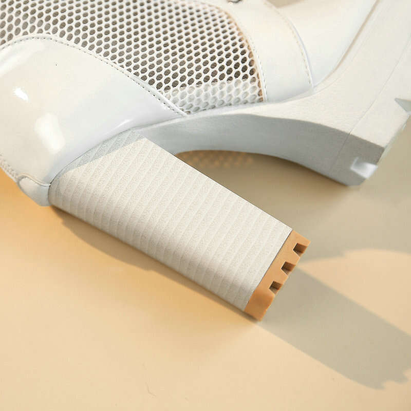 2021 PU Leather Knee Platform Square High Heel Women Summer Boots Fashion Mesh Women's Shoes Black White