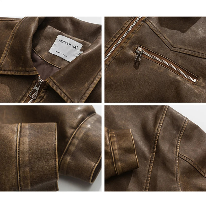 American Vintage Washed Leather Jacket for Mens Autumn Niche High-end Motorcycle Bomber Jacket Women BF Style Cool Lapel Coat 240820