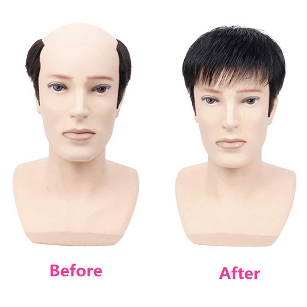 Mens clip on short hair wig mens natural wig black wig cover W240817