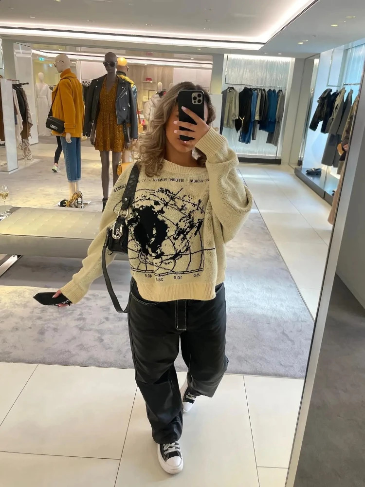 Aesthetics Retro trend Knitted Sweater Gothic Pullover Harajuku Cotton Sweater Mens Womens Warm Loose Knitwear streetwear y2k 240821