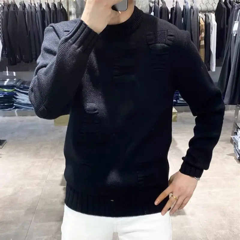 Mens Clothing Letter Crewneck Knit Sweater Male Round Collar Green Pullovers Korean Fashion Sheap Jumpers Loose Fit Sweat-shirt 240821