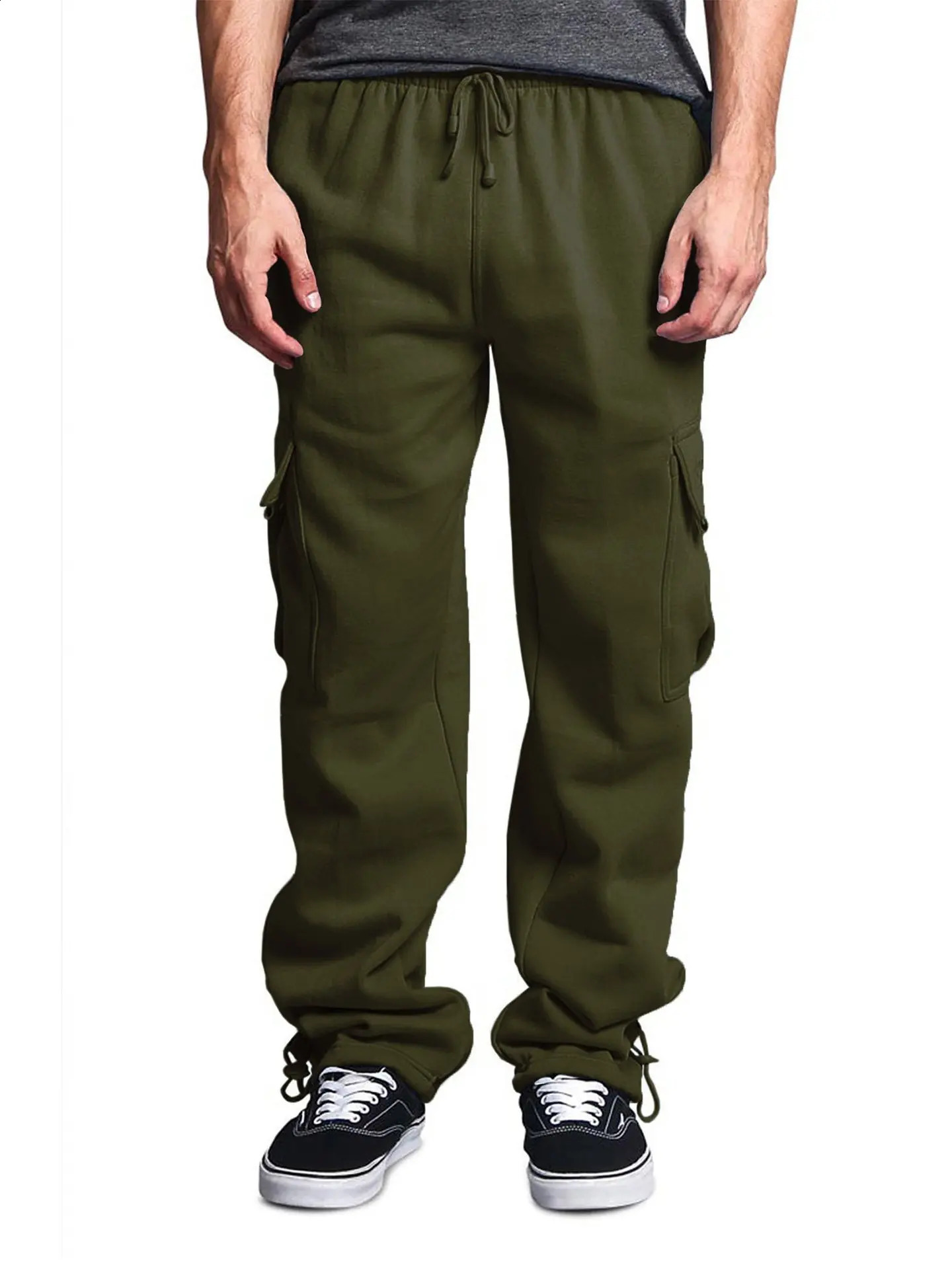 Mens cargo pants mens casual multi pocket military largesized tactical outerwear straight winter 240821