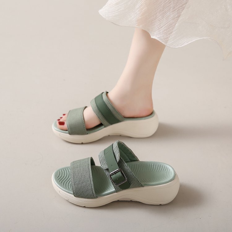 Ddmysports Ladies Wide Striped And Thick Soled Sponge Slippers Large Size Suitable For Casual Roman Style Outdoor Wear In The Summer Of OUTDOOR