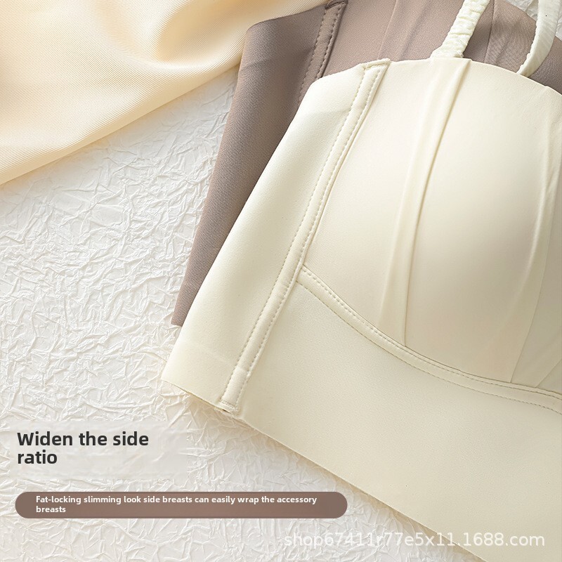 Strapless for women in summer, thin design with large small chest, gathered anti sagging, wrapped strapless, seamless and steel ring bra dongdumaoyi