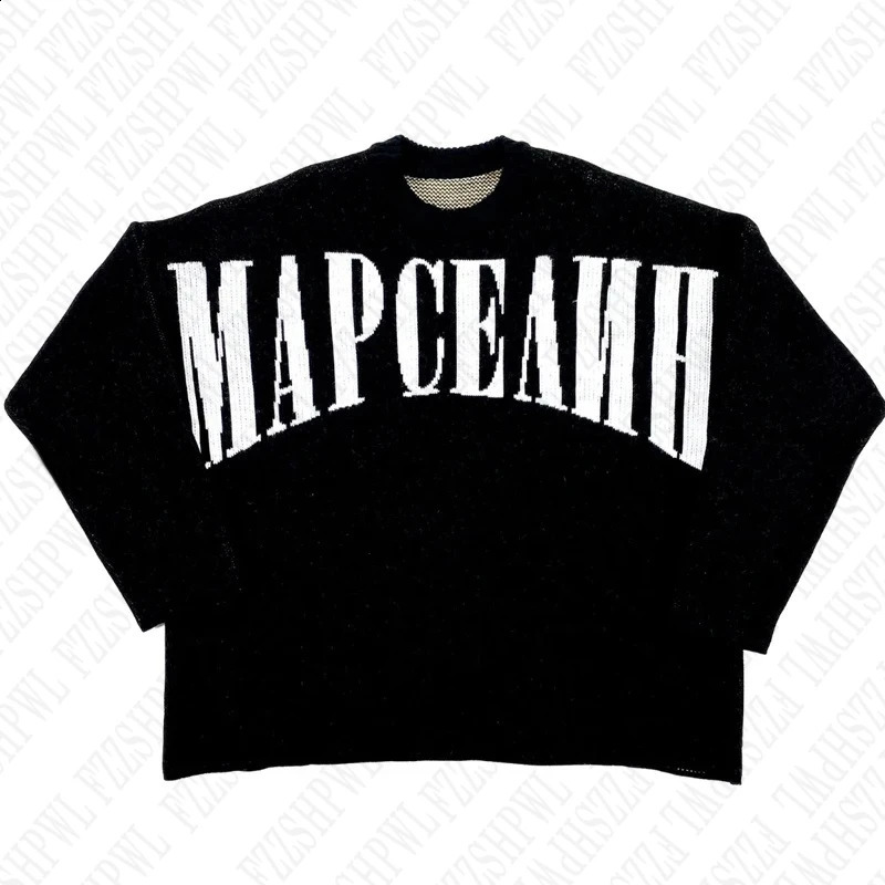 Y2k Knitted Sweater Fashion O-Neck Vintage Oversized High Street Casual Long sleeved Acrylic Harajuku Letter Graphic Aesthetics 240821