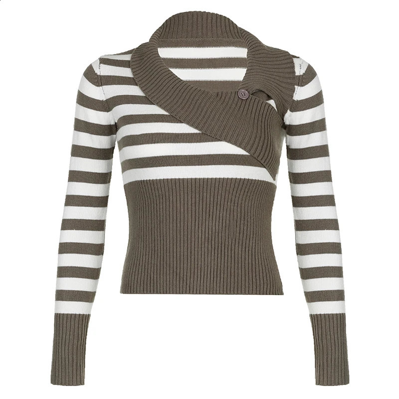 Rapcopter y2k striped knitted sweater asymmetrical full sleeve floral womens retro prefabricated casual skydiving warm winter clothes 240821