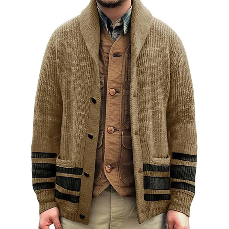 Mens Printed Knitted Cardigan Elegant Trendy Personality Jacquard Sweater Autumn Winter Fashion Casual Jacket Clothes 240821