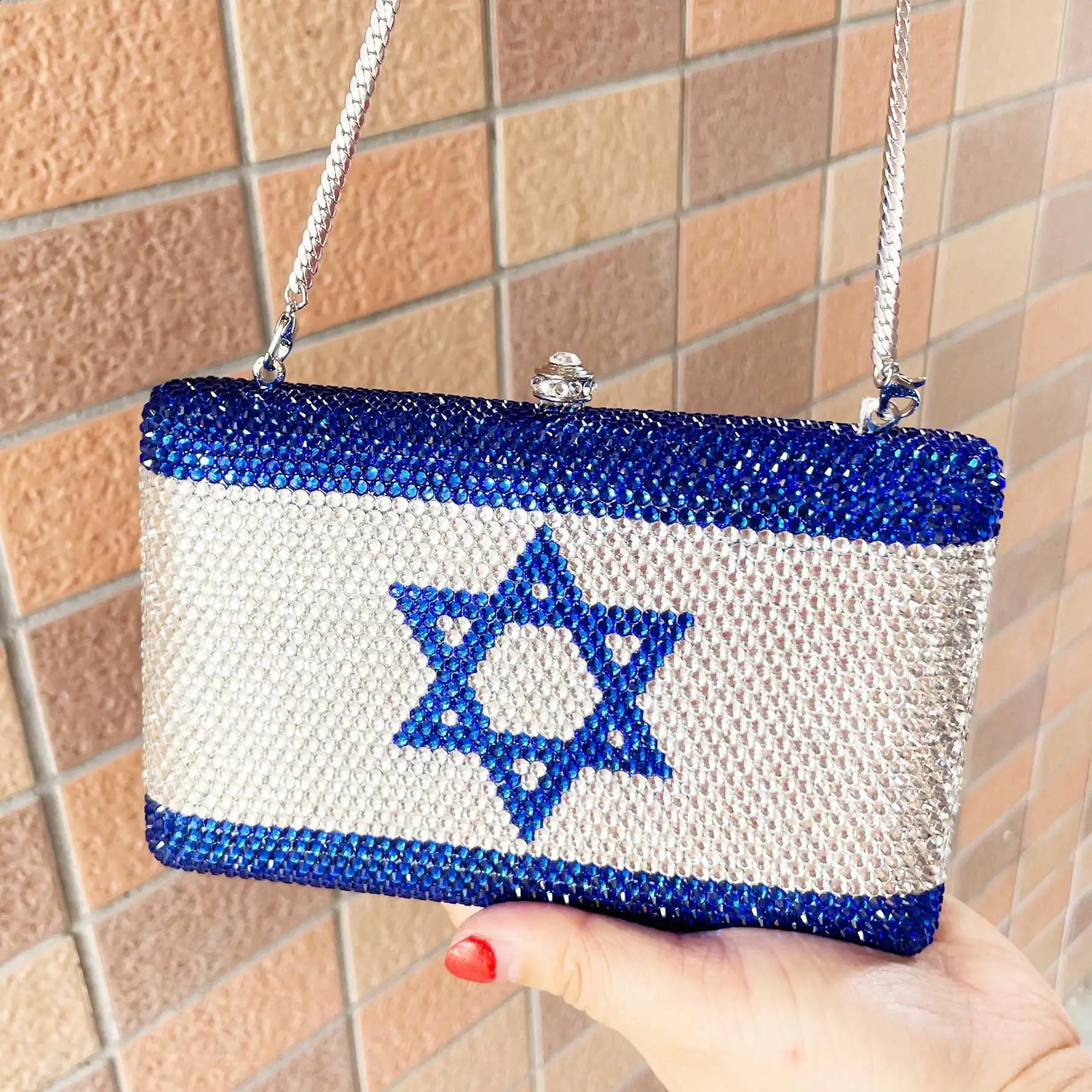 KHNMEET Customized Crystal Israel Flag Evening Bags UK USA Pattern Evening Bags for Women Purse Clutch Bags sm78 240820