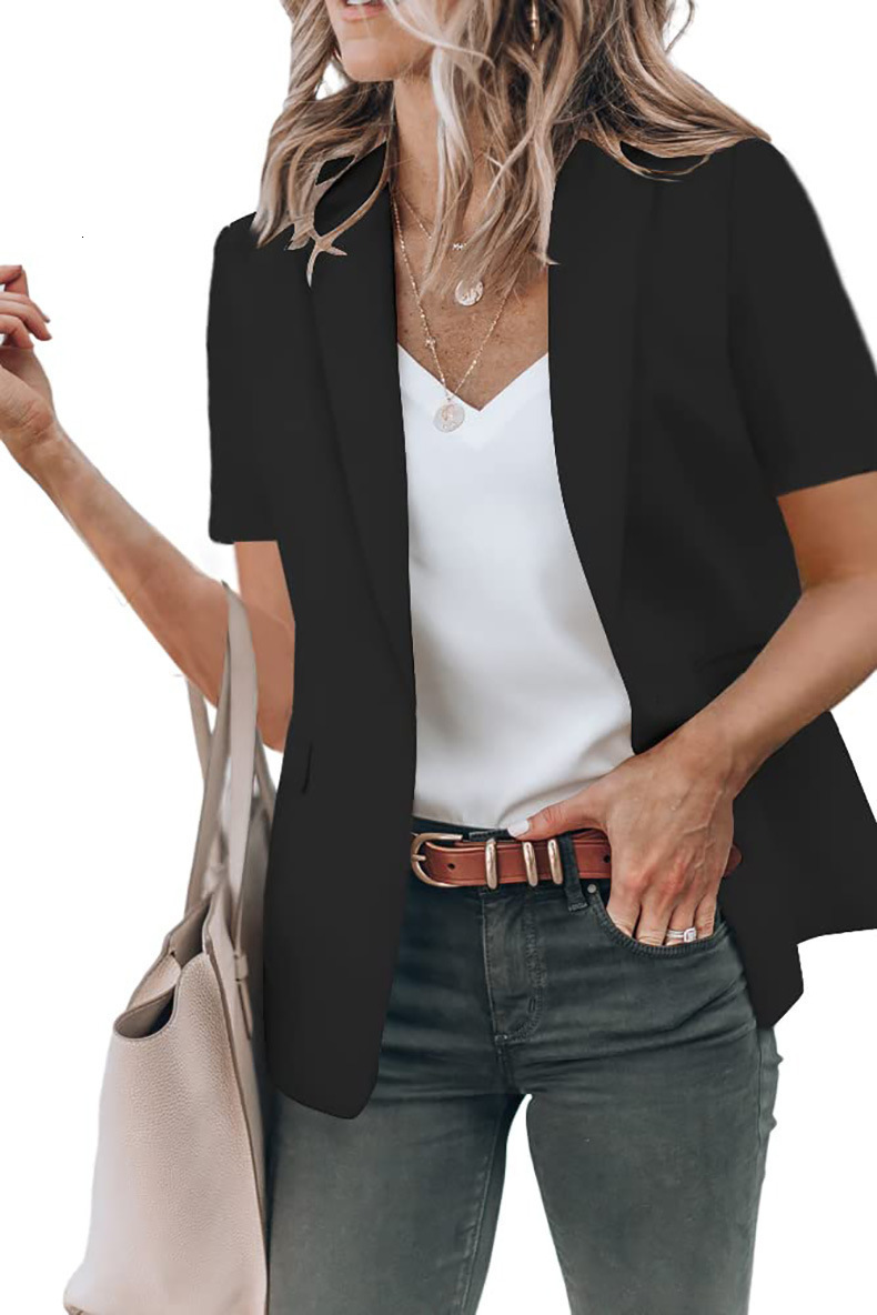 2023 Summer Women's Style Fashion Loose Small Solid Color Suit Collar Short Sleeve Coat Women
