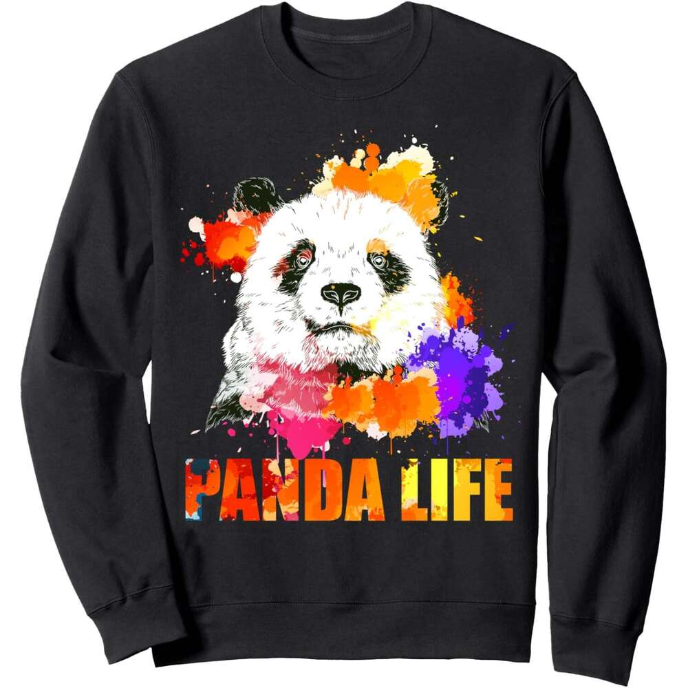 Long Sleeve Shirts for Men sweatshirt Panda Life Art Color Splash Funny Animal Gift Sweatshirt T shirt Tee Streetwear Casual tops clothes