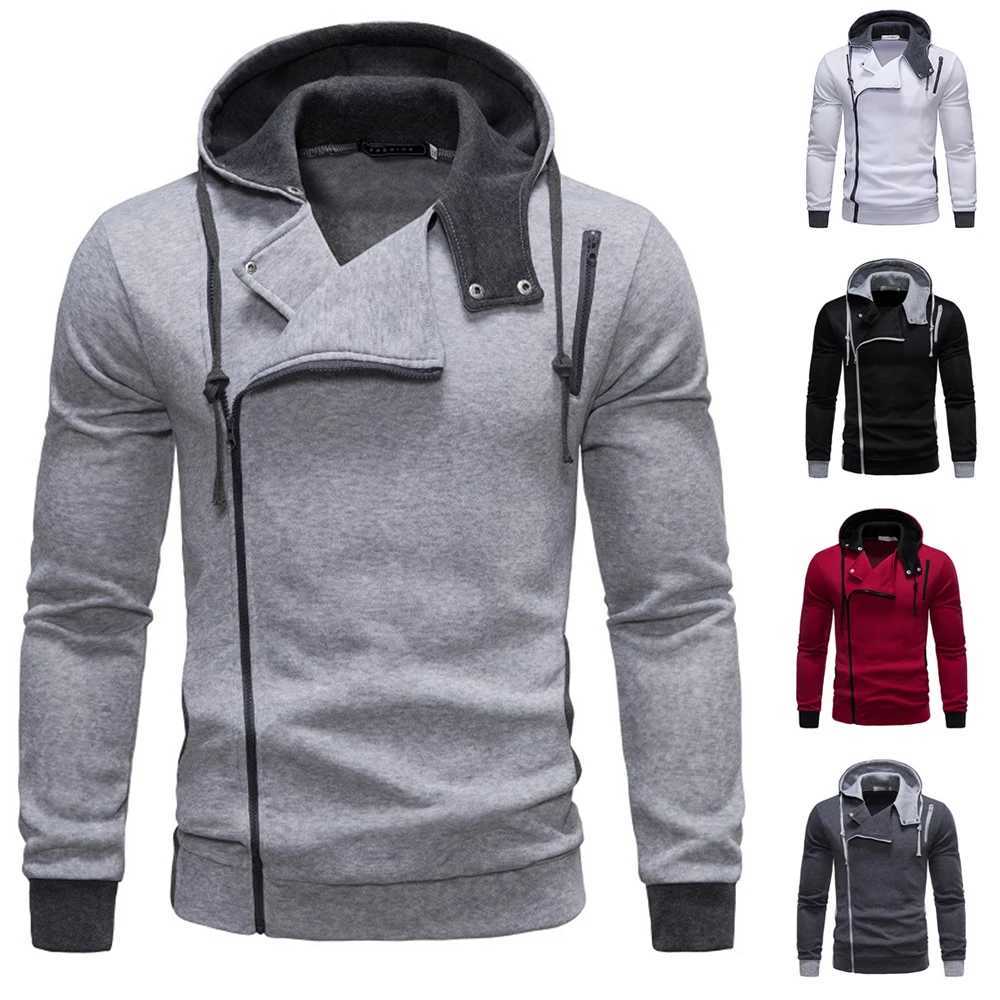 Men Hoodie Fall Zipper Polyester Long Sleeve Hooded Sweatshirt Mens Asymmetric Hoodies Men TopXJ240820