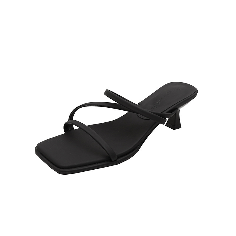 Ddmysports Su Yinyin S Same Seoul Sister Summer Style Square Ead Transparent One Word With Open Toe Middle Eel Cool Drag Women Genuine Leather OUTDOOR