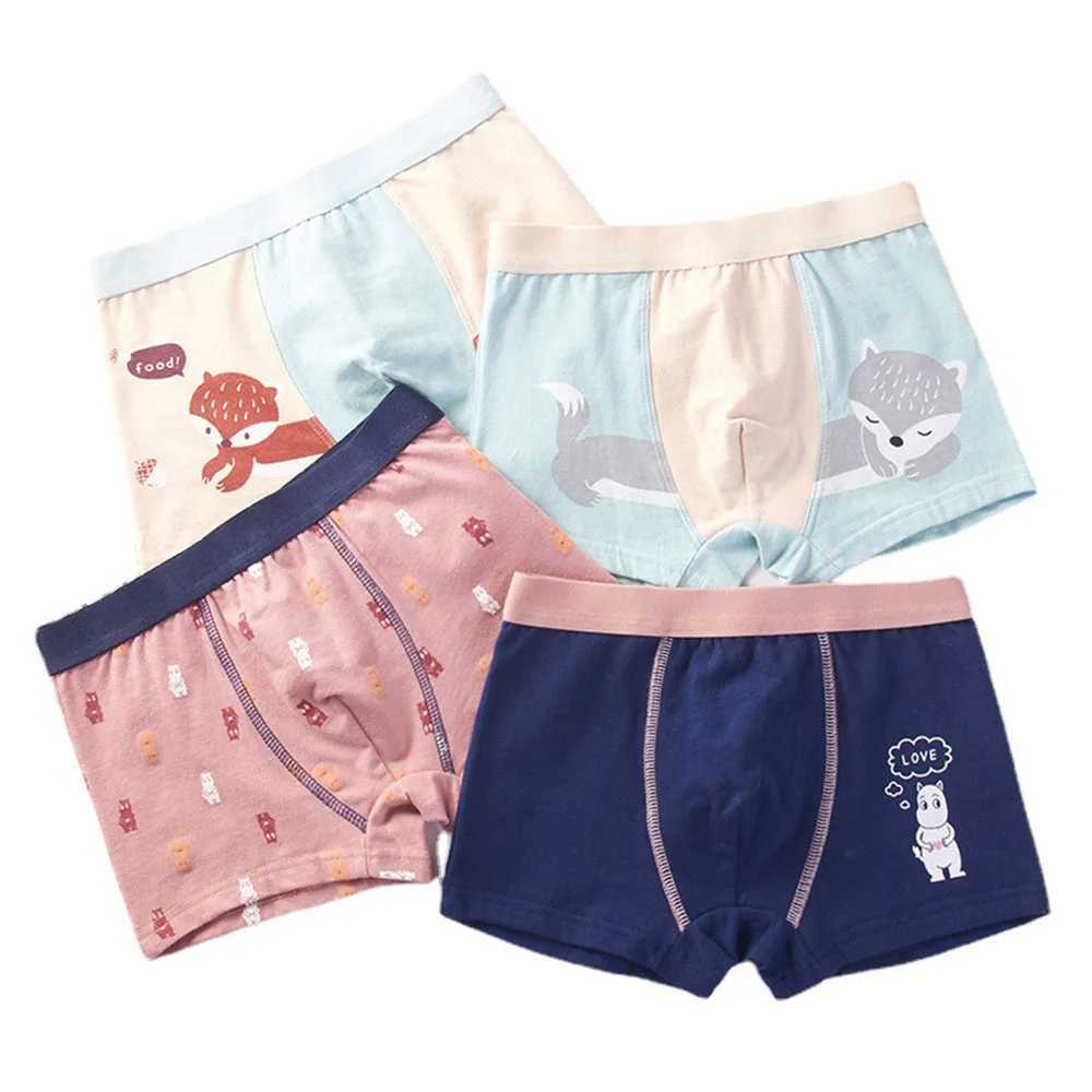 Childrens Underwear For Kids Cartoon Shorts Cotton Underpants Boys Panties Car Penguin Pattern 4Pcs Lot Y240821