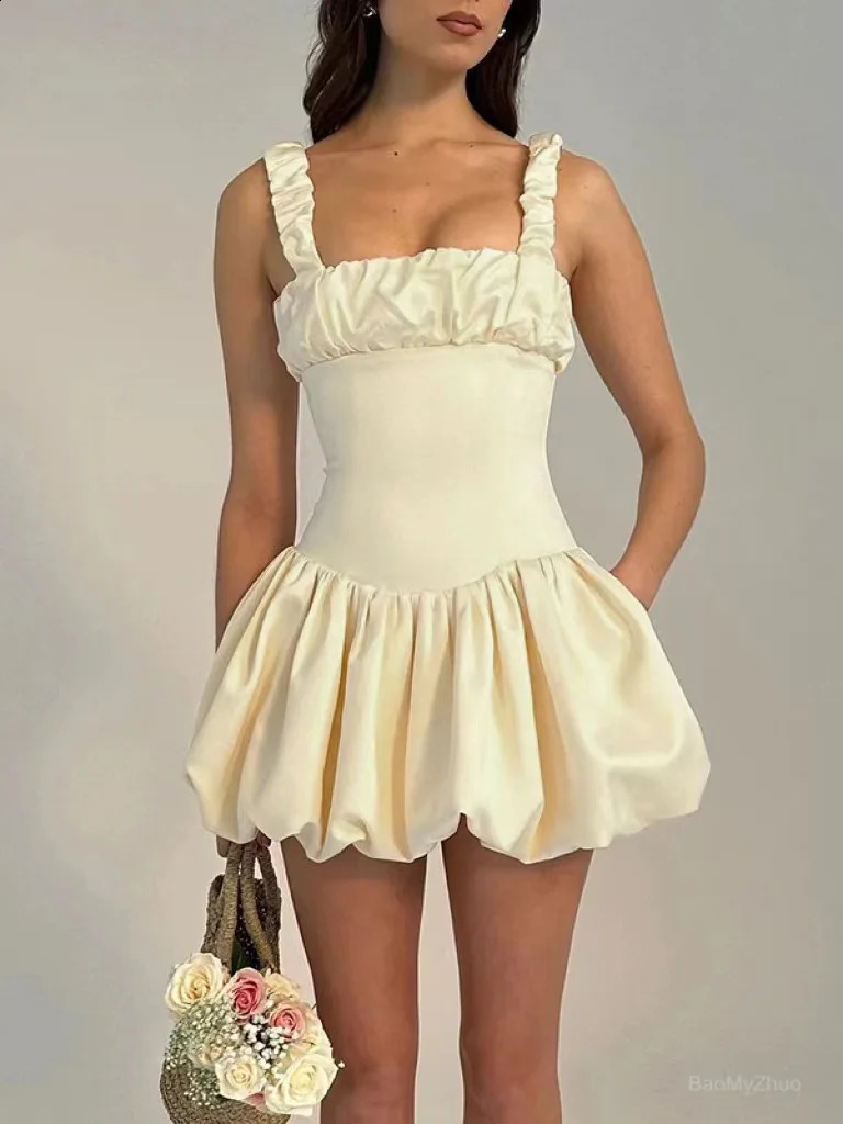 2024 Elegant Satin Corset Mini Dress For Women Fashion Spaghetti Strap Sleeveless Backless A-line Club Party Sexy Dress 240821