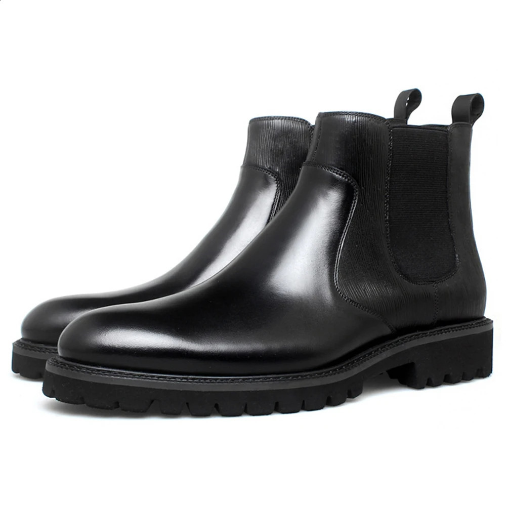 Fashionable genuine leather casual Chelsea boots high-quality handmade wear-resistant breathable top-level mens fur lined shoes 240821