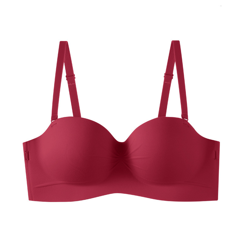 Strapless for female Xia, with small chest that gathers and highlights, a large upper support, sagging, steel ring, no marks, anti slip, invisible tex
