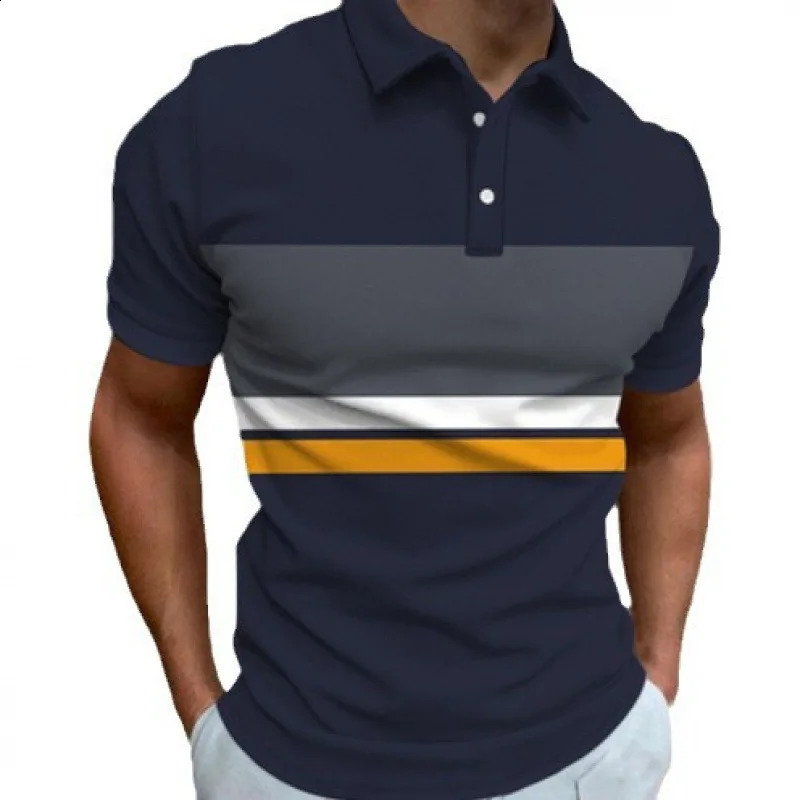 2024 Summer European and American Mens Polo Collar 3D Digital Printed Fashion Casual Short Sleeve T-shirt 240821