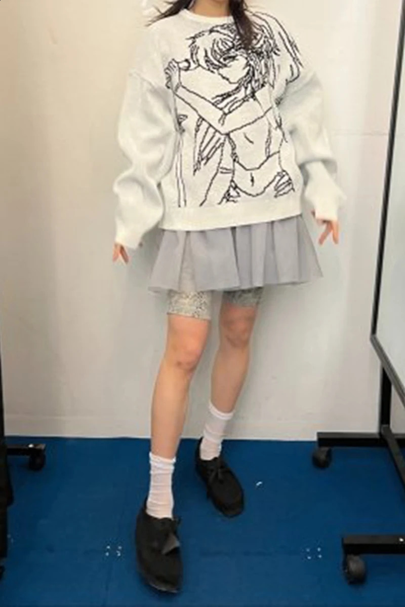 Women Anime Knitwear Japanese Y2K Sweater Women Harajuku oversized sweater Streetwear Clothes Men Gothic couple Pullover Top 240821