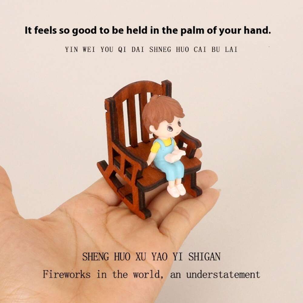New Creative Resin Crafts Micro Landscape Mini Rocking Chair Character Reading Scene Dollhouse Home Decoration