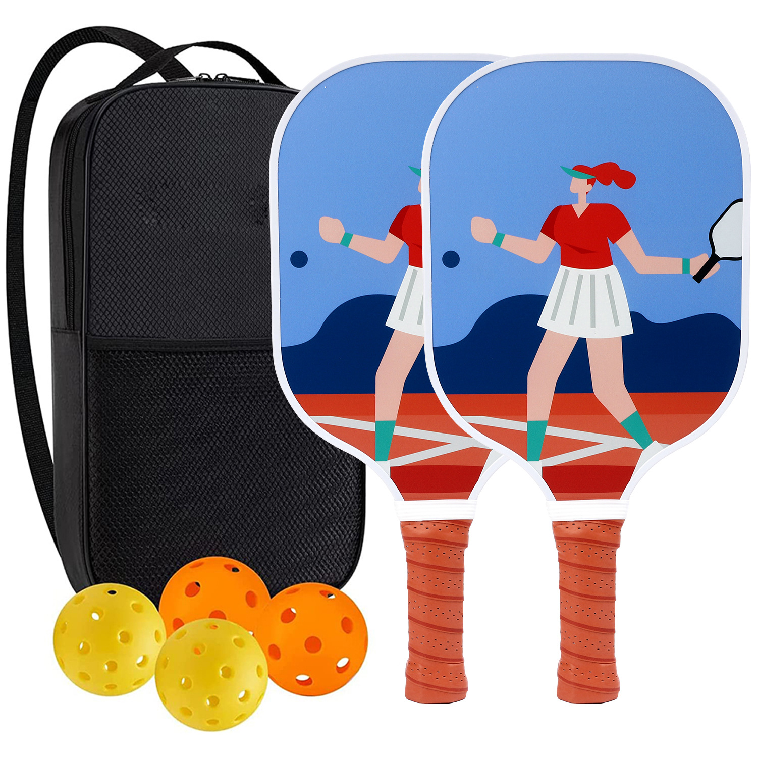 Palette de pickleball en fibre de verre haute performance pour les jeux de plein air compétitifs 2 paddle 4 balle 1 sac 9908