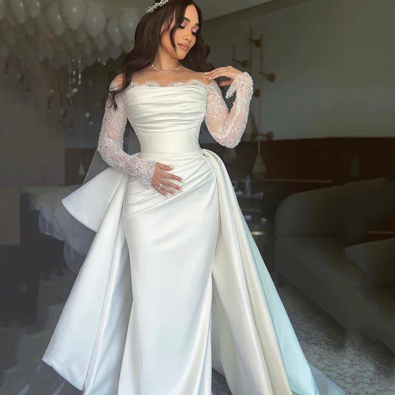 Luxury Mermaid Wedding Dresses Draped Off the Shoulder Bridal Gown Lace Satin Mariage Bride for Women Vestido De Mairage