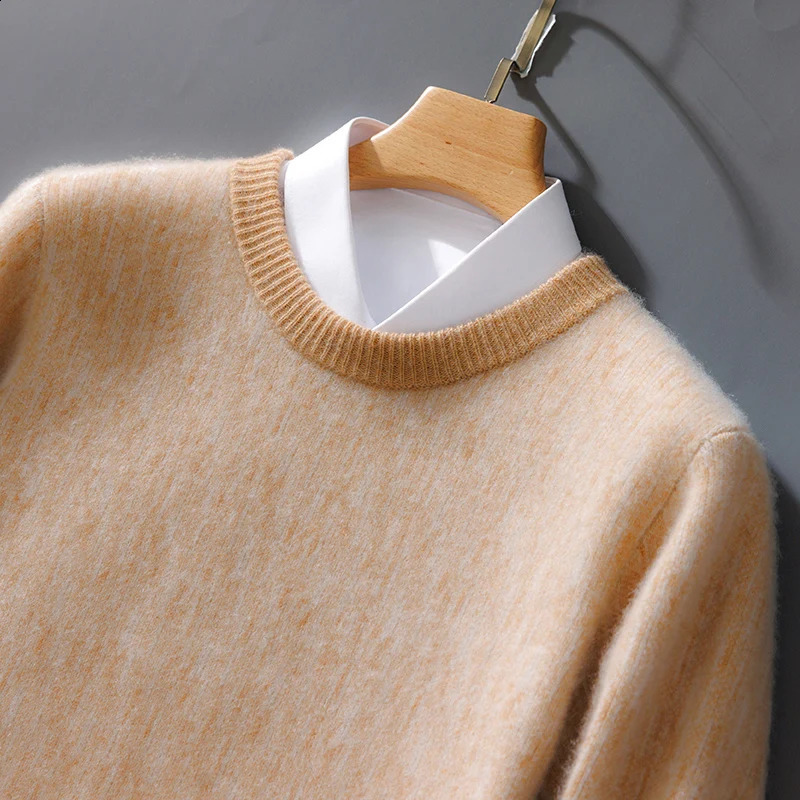 Autumn And Winter Cashmere Sweater Mens Round Neck Loose Pullover Wool Knitted Bottoming Shirt Business Sweater 240821