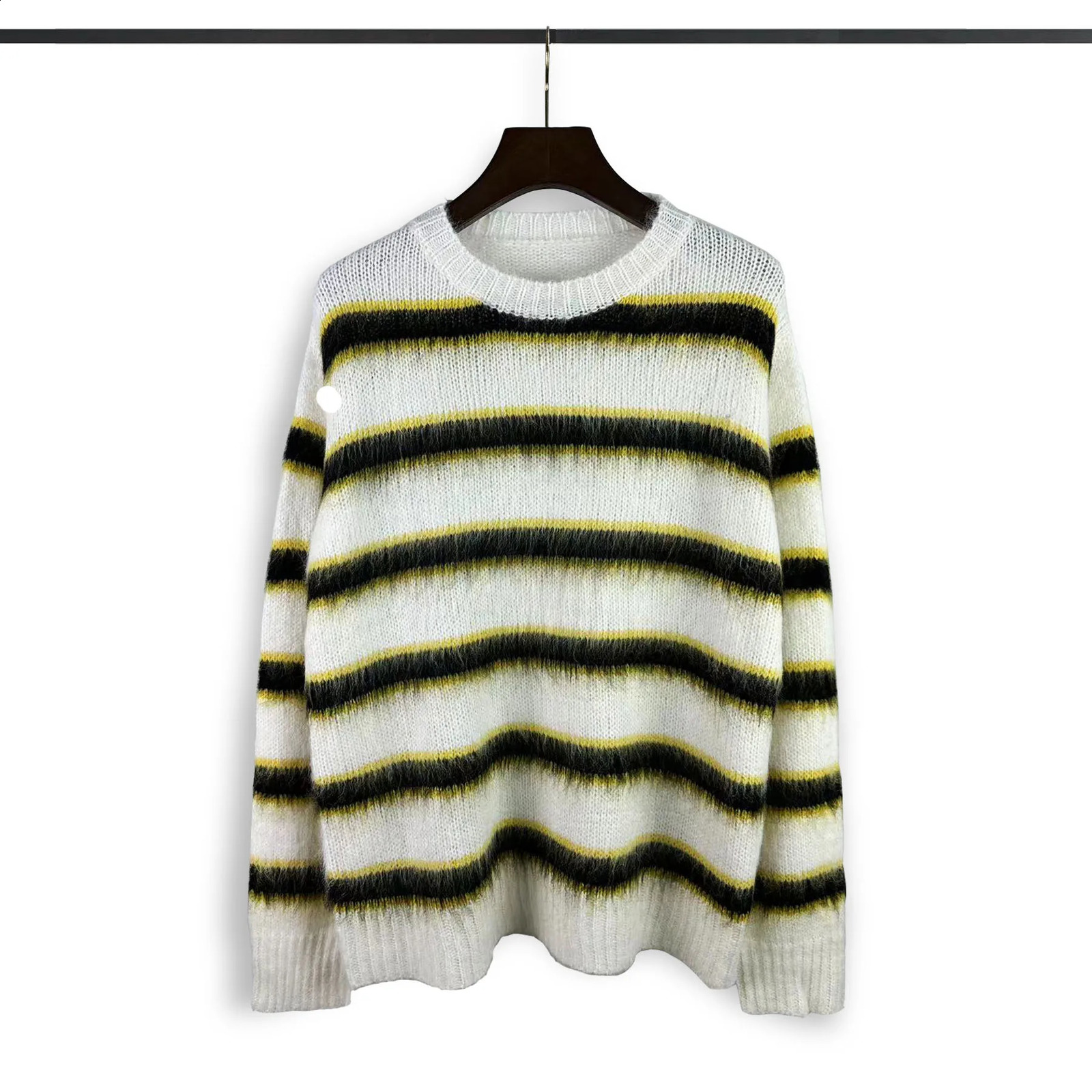 Autumn Winter Round Neck Color Stripe Knit Sweater Mohair Contrast Loose Mens Pullovers Sweaters Oversize Female Clothes Vintage 240821