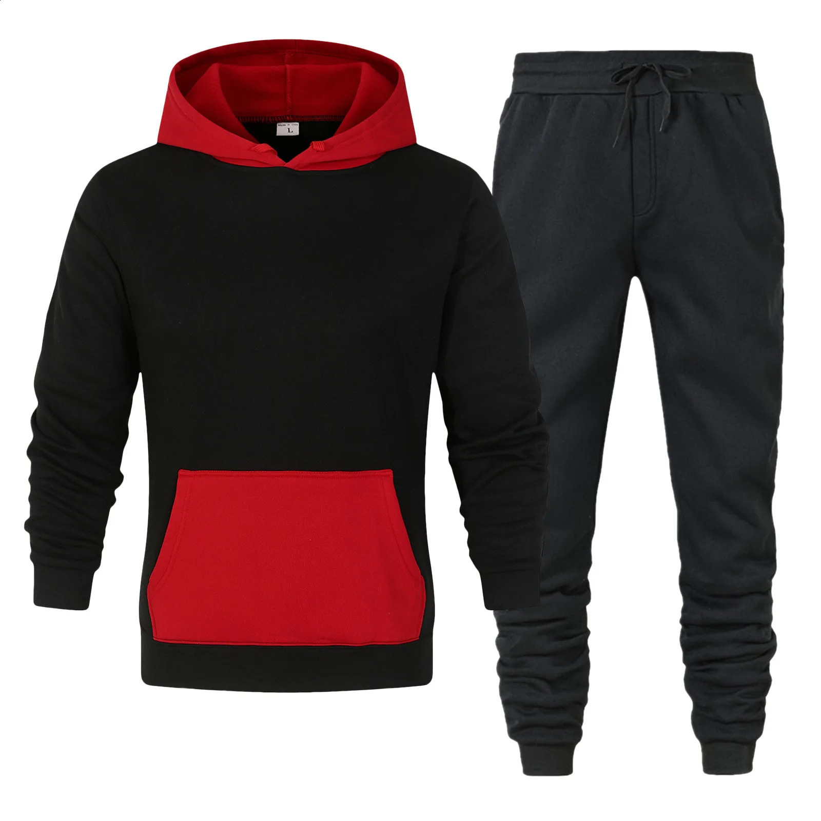Color matching hoodie set autumn and winter fleece hoodie sweatpants sport suits Mens clothing 240821