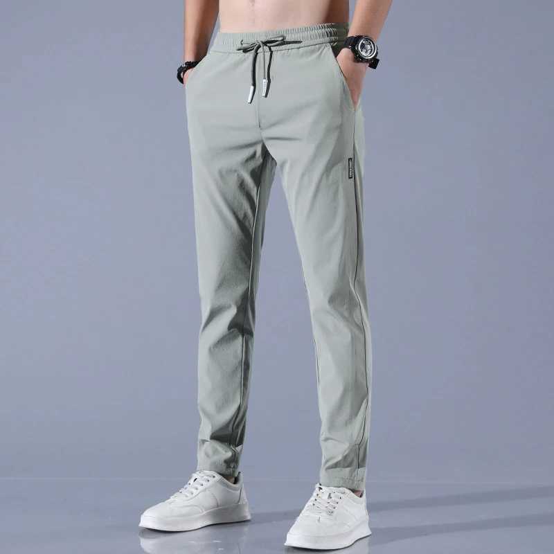 Ice Silk Mens Summer New Black Grey Thin Business Casual Pants Outdoor Elastic Straight Leg Sports PantsW240725