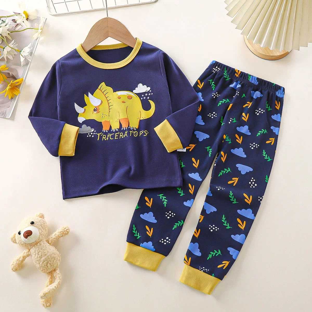 New Autumn New Childrens Underwear Set Pure Cotton Boys Pajamas Girls Home Clothes Middle Large Children Clothing Y240821