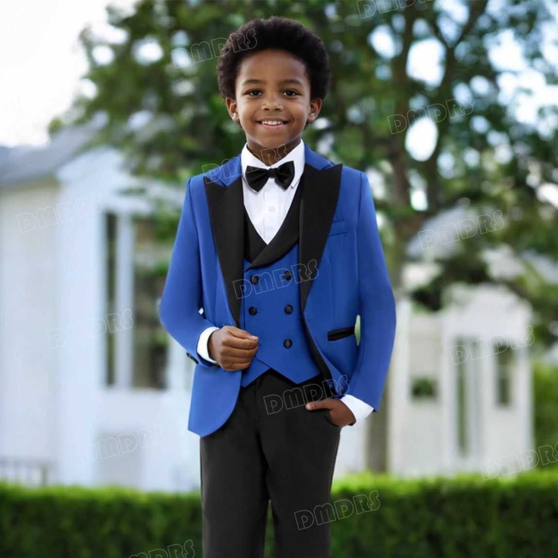 Suits Toddler Boys 4 Piece Classic Fit No Tail Formal Dress Suit Set With Blazer Vest Pants Bow-tie Communion Tuxedo Suits